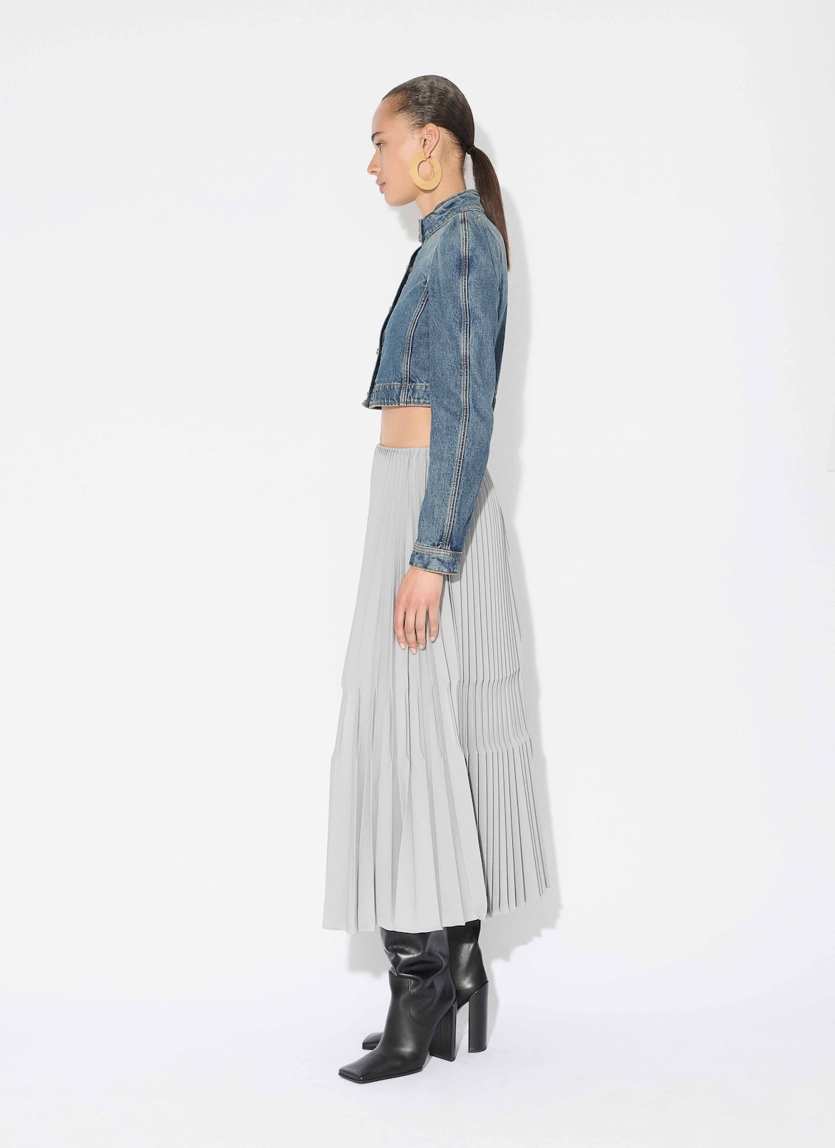 WOOL GABARDINE PLEATED SKIRT ALAÏA MOUSE GREY WOOL GABARDINE PLEATED SKIRT